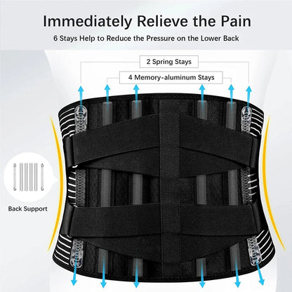 HealUp Lumbar Back Support Brace with Aluminium Stay Supports - HealUp